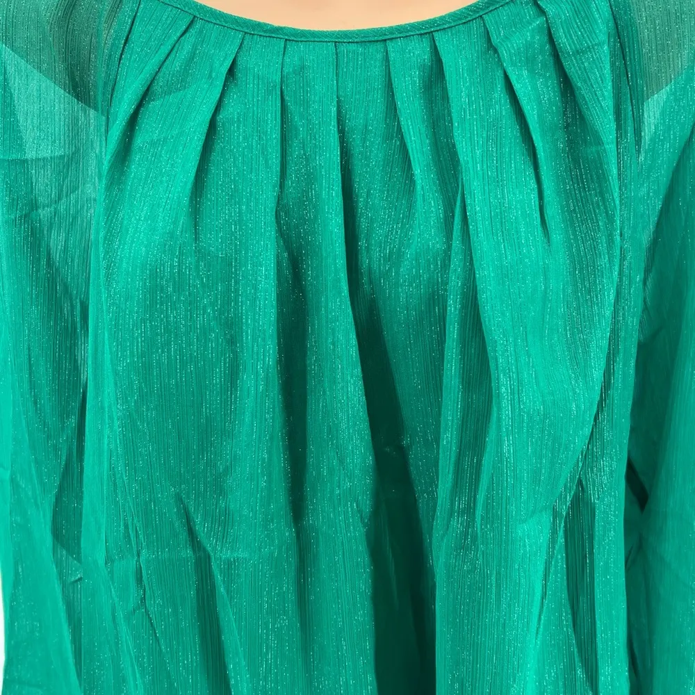 Ronson XL green metallic popover top sheer sleeve cutout detail holiday party - Image 4