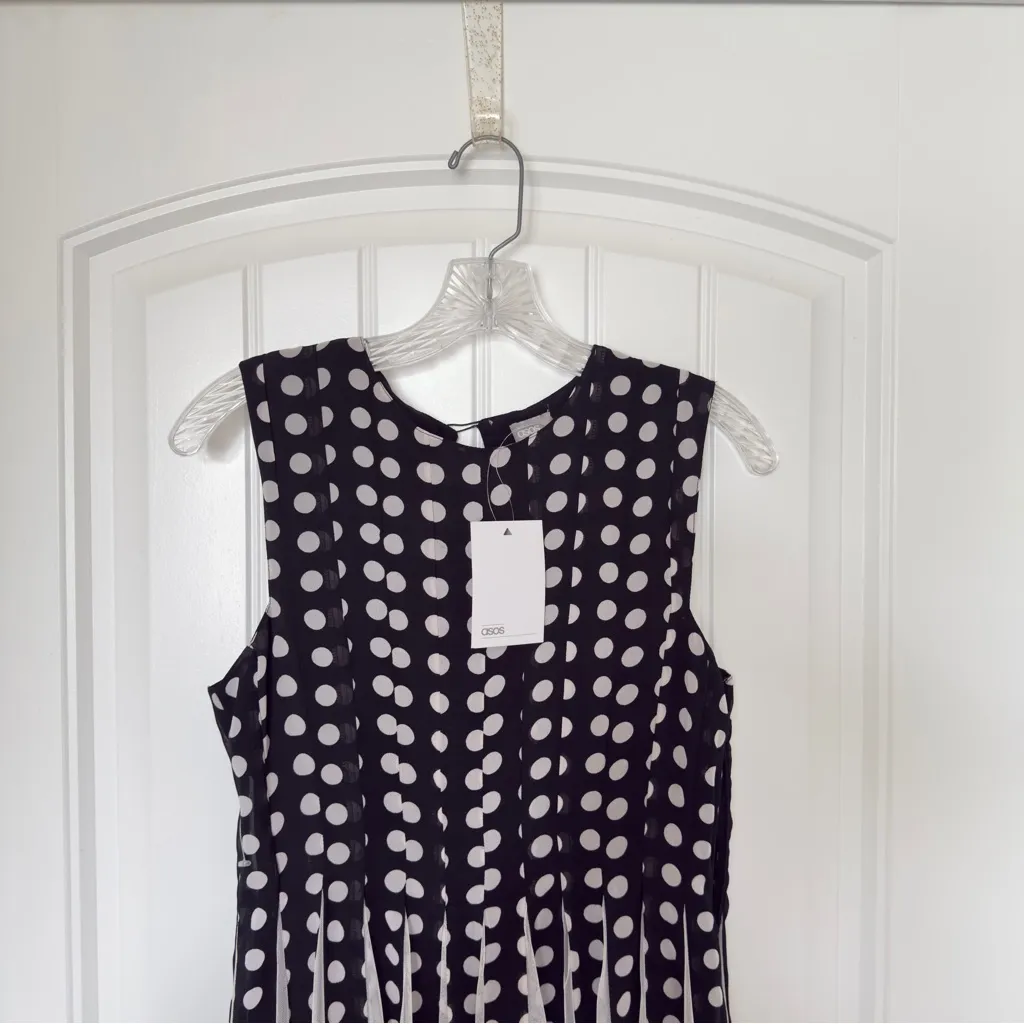 ASOS Black White Polka Dot Whimsical Fairy Round Neck Dress Size 4 NWT Flowy - Image 3