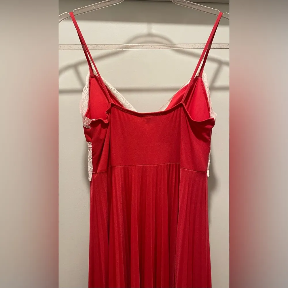 VTG Y2K 2000s  Fuchsia Hot Pink & White Lace Pleated Mid-Length Dress - L - Image 15