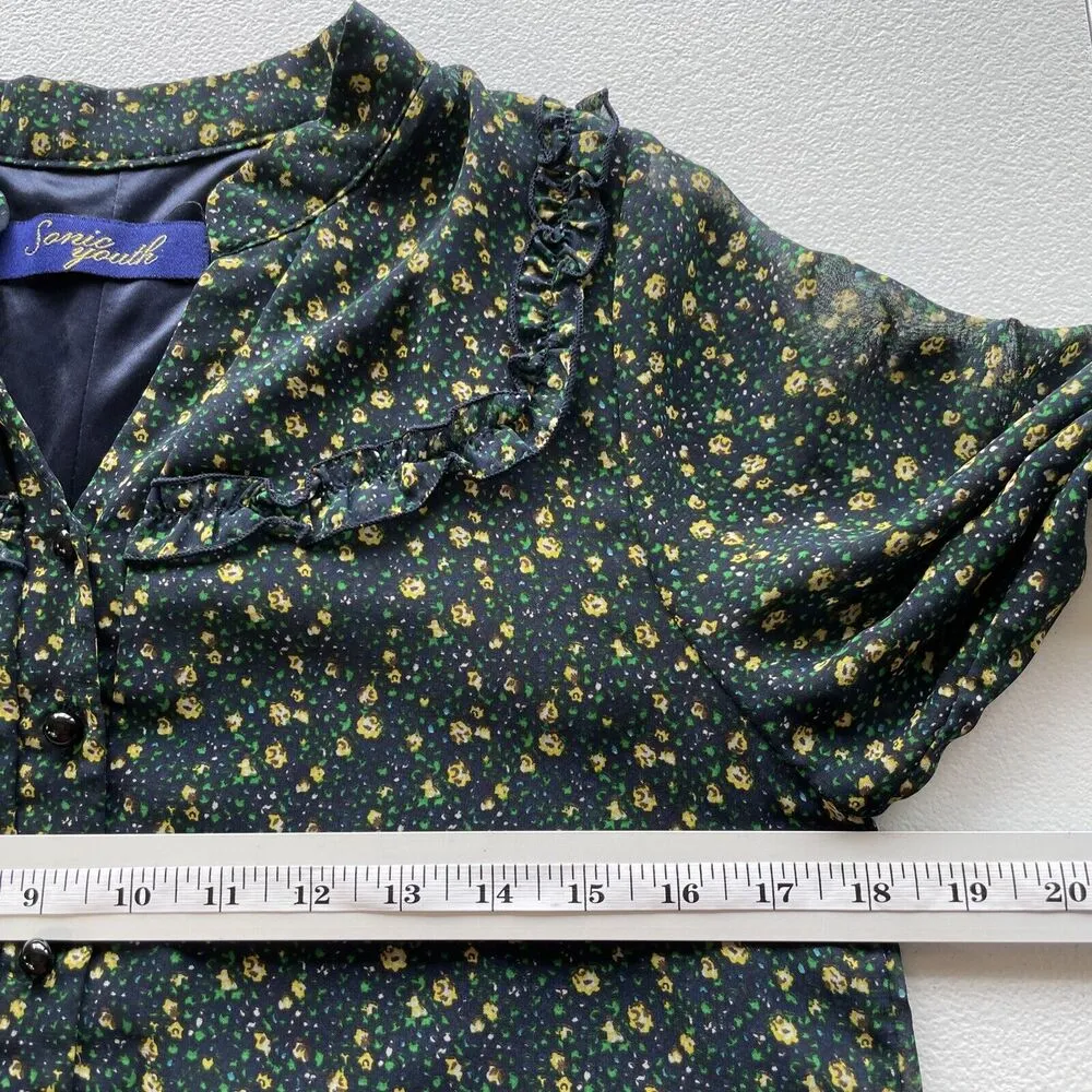 Sonic Youth Dress Long Sleeve Floral Print Mini Dress Tiered Ruffle V - Image 9