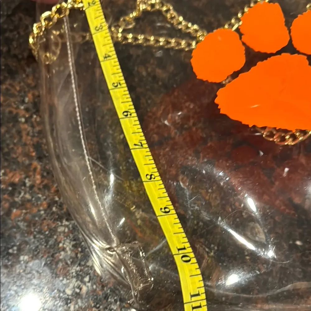 Clear Tote Bag with orange Clemson Tiger Paw Print and Gold Chain - Image 5