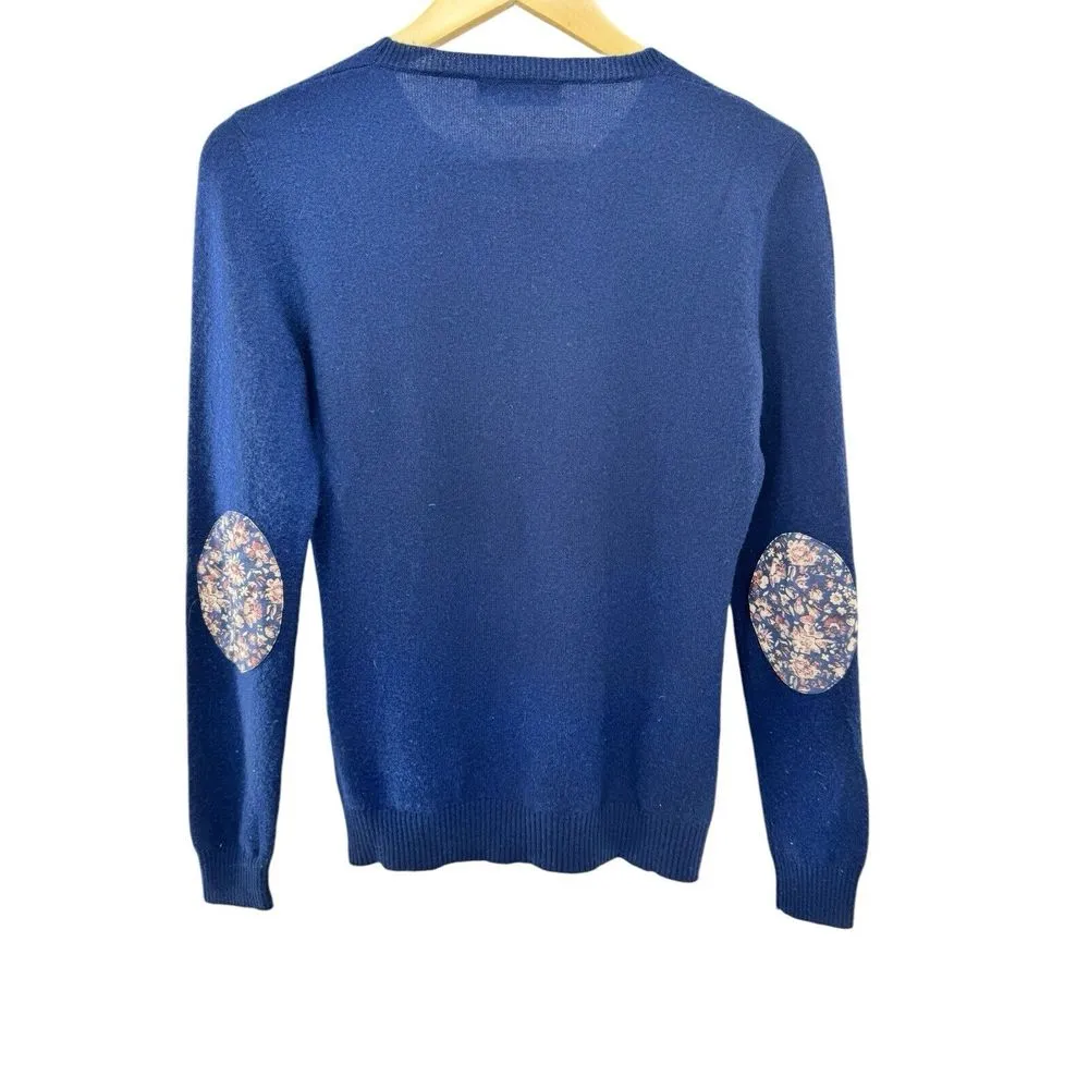 Hadleigh's‎ Cardigan Crewneck Knit 100% Cashmere Navy Blue Elbow Patch Size 42 - Image 5