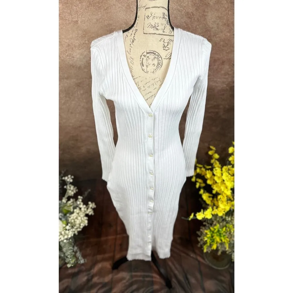 LITA By Ciara Icon Rib V Neck Cardigan Button Front Midi Dress - Image 8