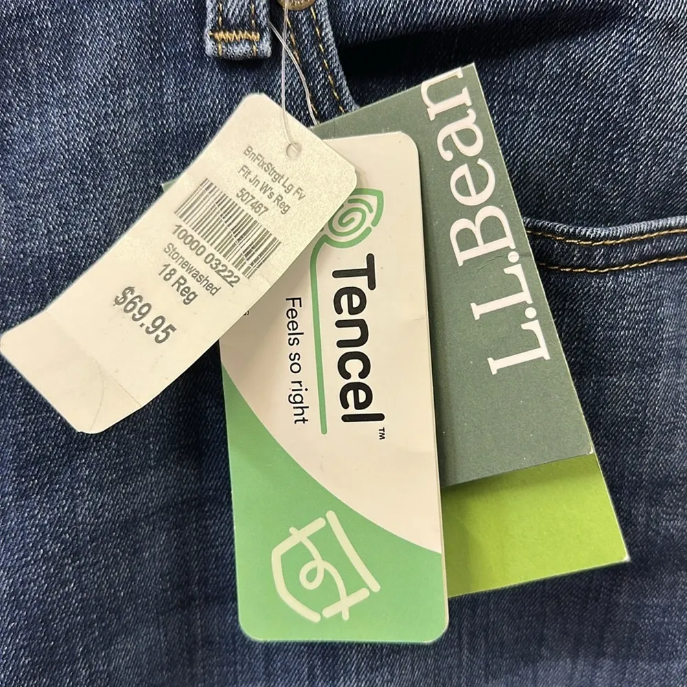LL Bean Flex Cotton Tencel Blend CoolMax Favorite Fit Straight Leg Blue Jeans 18 - Image 5