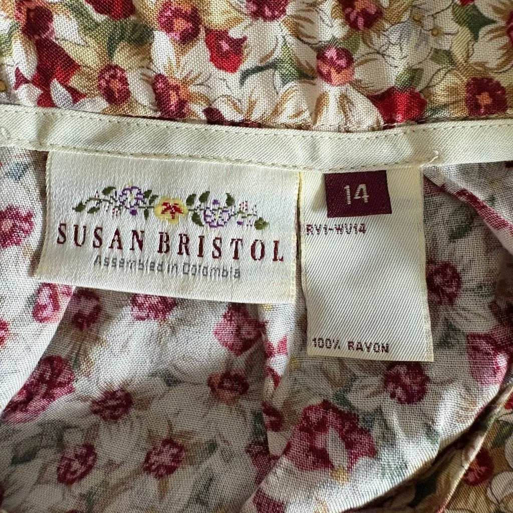 Vtg Susan Bristol Button Down Floral Lightweight Midi Skirt Cottagecore Prarie - Image 9