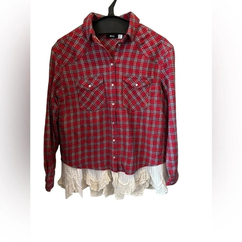 Urban‎ Outfitters Bdg Flannel Louie Lace Trim Shirt - Image 3