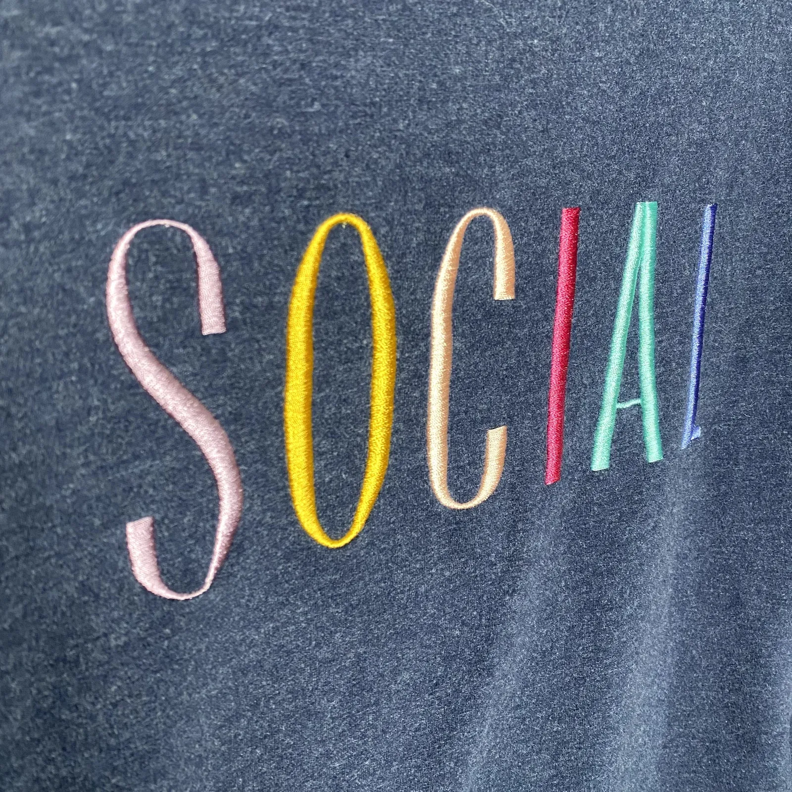 Wildfox Social Embroidered Spellout Sweatshirt Blue Size Large Loungewear Travel - Image 6