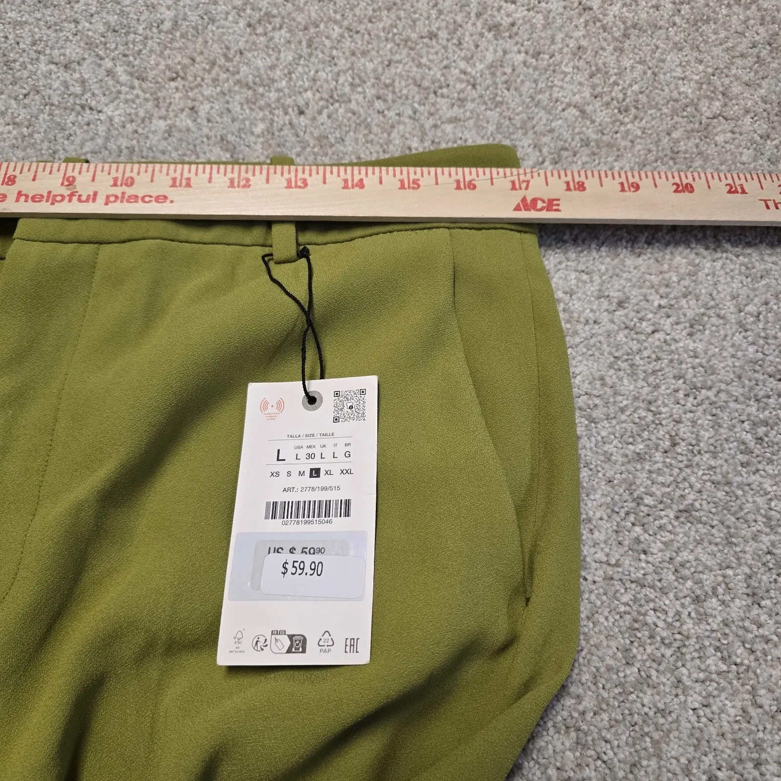 Zara Collection Womens Mid Waist Flared Olive Green Trousers Sz L NWT Office - Image 11