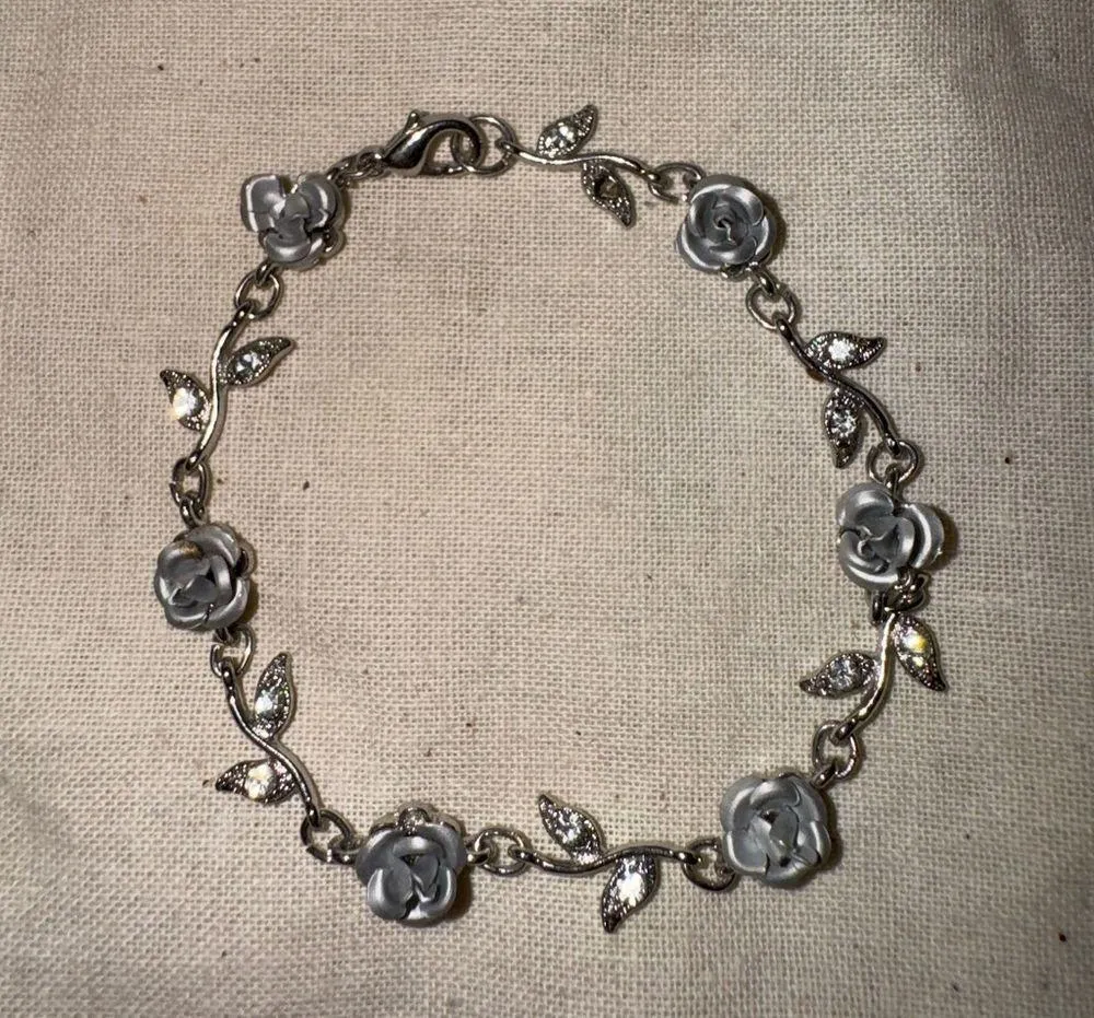 Silver Rose Flower made with Swarovski Crystal - Image 2