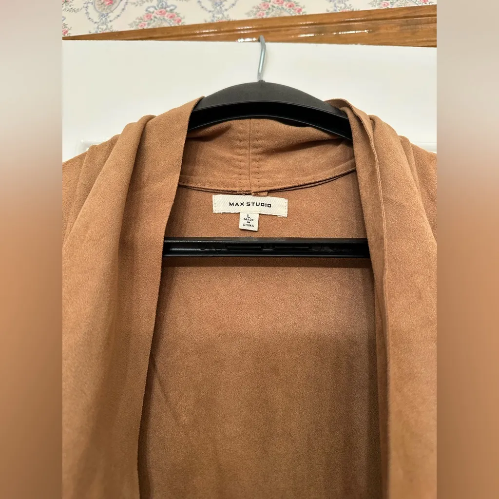 Max Studio Camel Faux Suede Longer Coat - Image 3