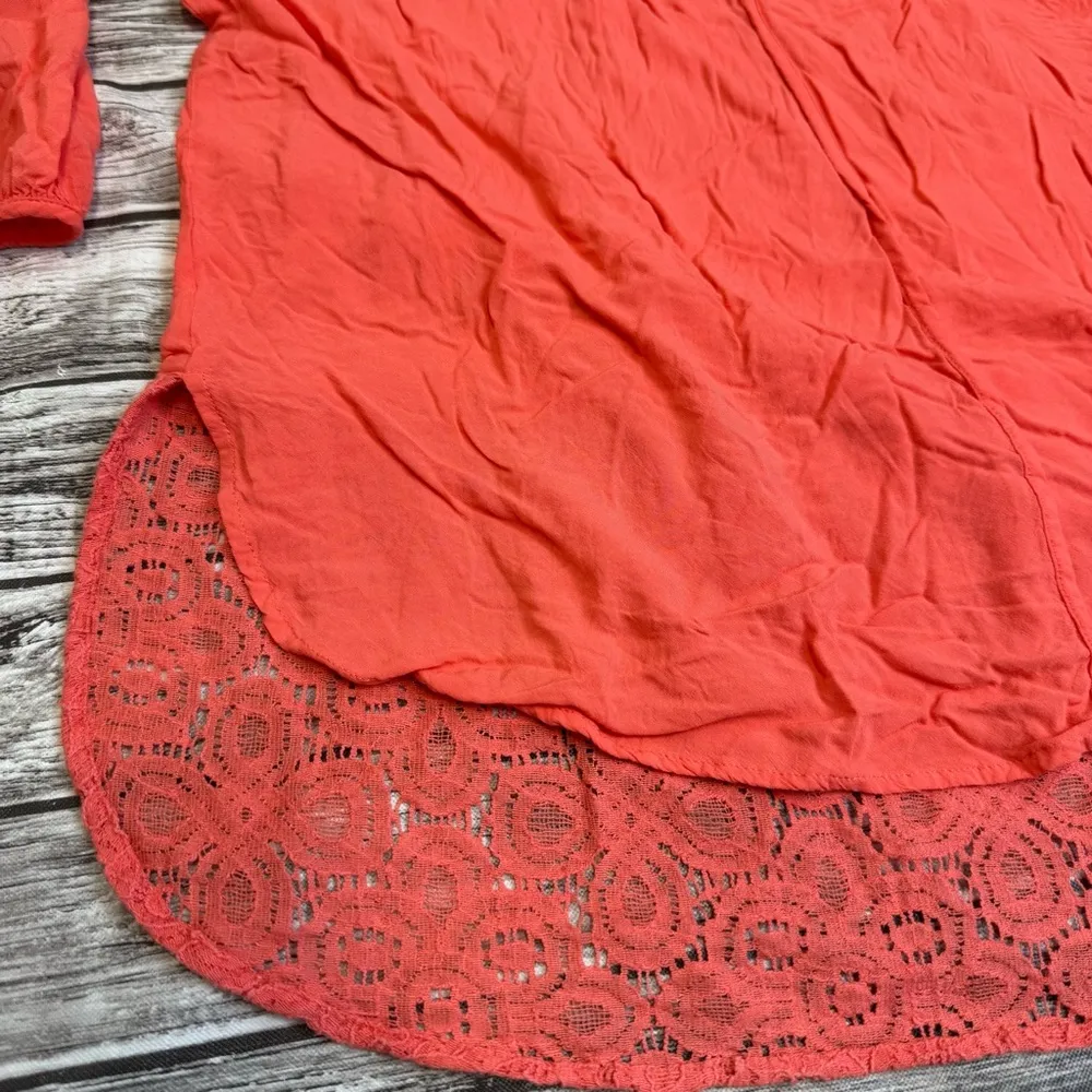 Stylus Women's Textured Lace Detail Blouse M Med Medium Coral Salmon Pink Orange - Image 7