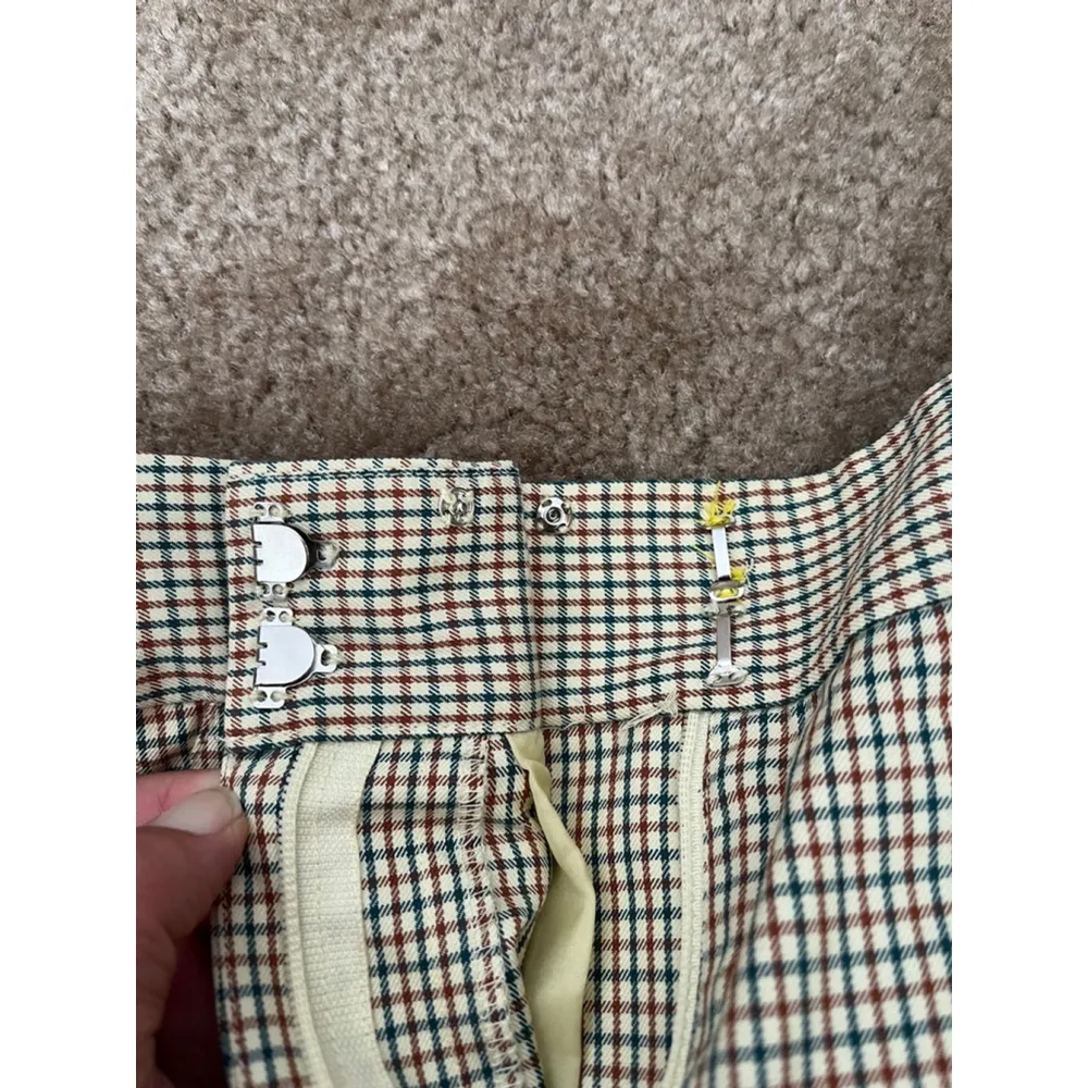 Vintage 70s DKNY cotton yellow Brown Green plaid straight leg Pants, Size 2, - Image 11