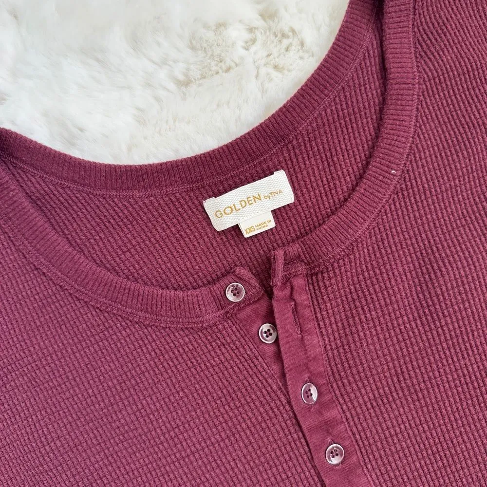 Aritzia TNA Henley Waffle Knit Tunic Longsleeve Tee XXS - Image 3