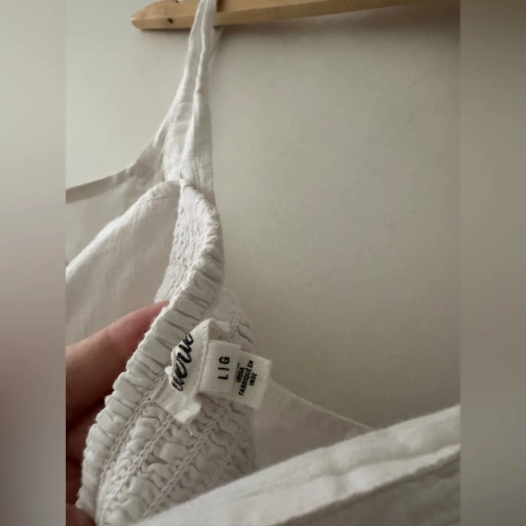 Aerie White Smocked Cotton Woven Corset Cropped Tank Top - Image 6