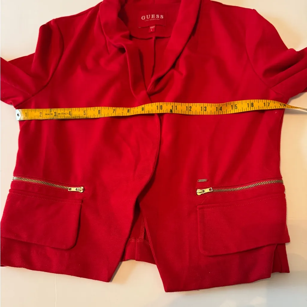 Guess  Open Front Short Blazer Zipper Pockets Red Women’s Large  Festive - Image 7