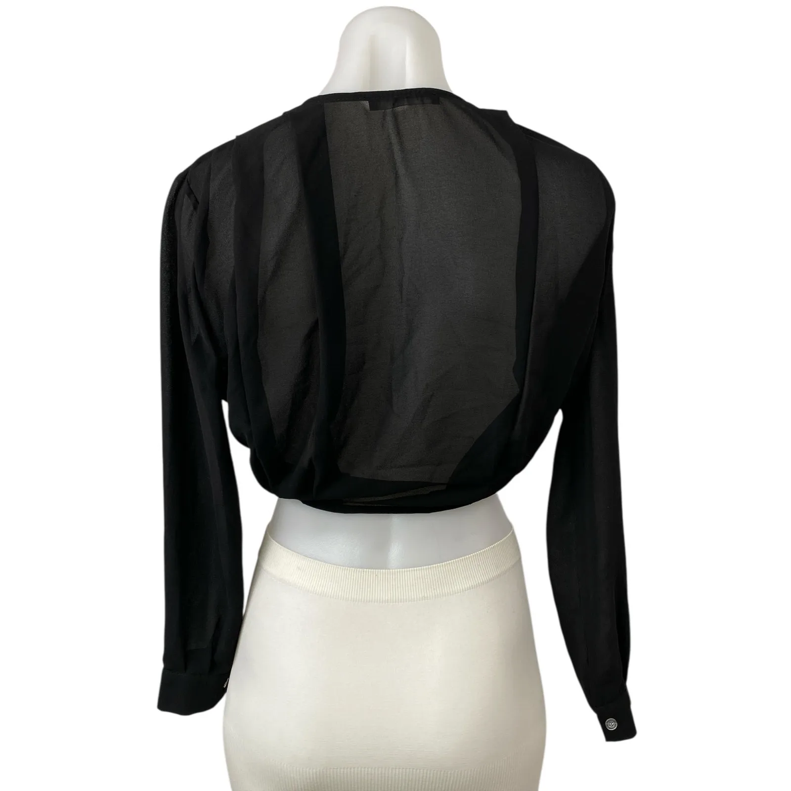 Brandy Melville Women's Black Mesh Wrap Tie Long Sleeve Crop Cover Up Top Size M - Image 2