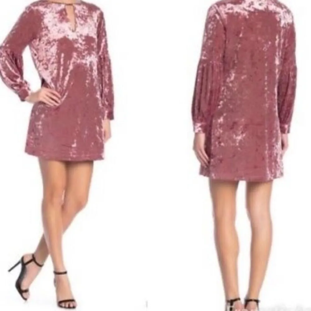 Muche & Muchette Crushed Velvet Pink Dress Sz M/L Keyhole Choker neckline - Image 3