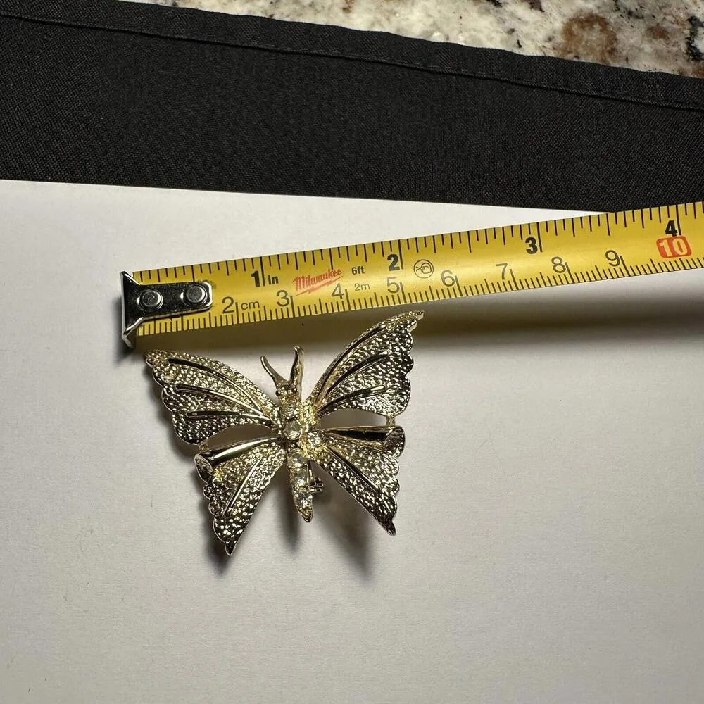 Rhinestone Butterfly Insect Signed Gerry’s Gold Tone Brooch Pin - Image 8