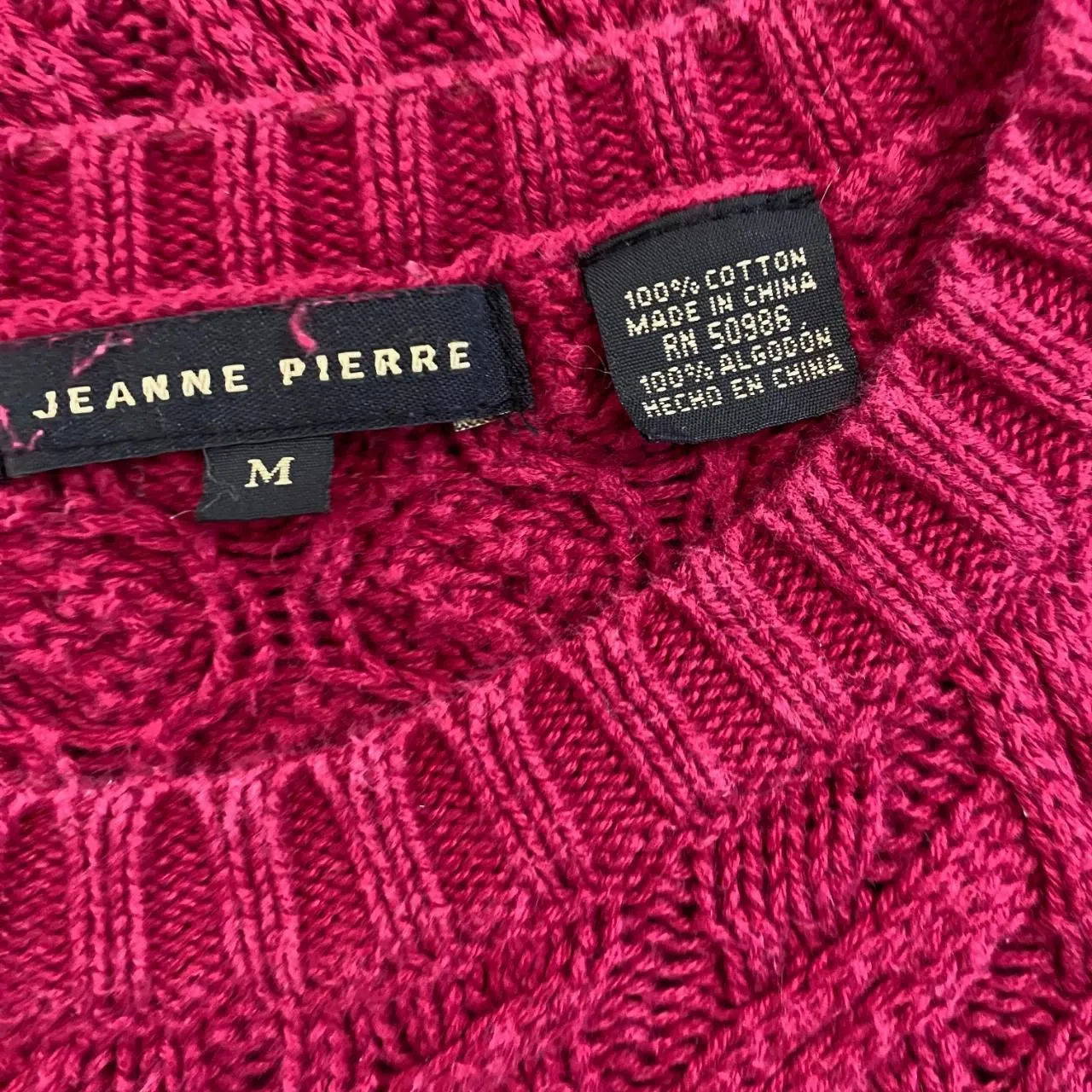 100% Cotton Long Knitted Burgundy Red Kable Knit Sweater M Fishermen Style - Image 7