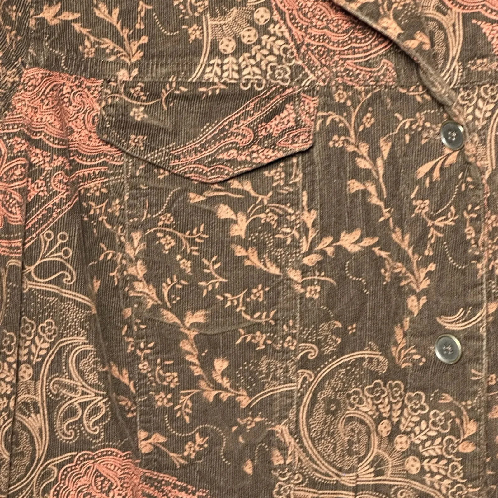 CJ Banks Women's Boho Brown Paisley Corduroy Button Up Shirt Jacket 1X - Image 11