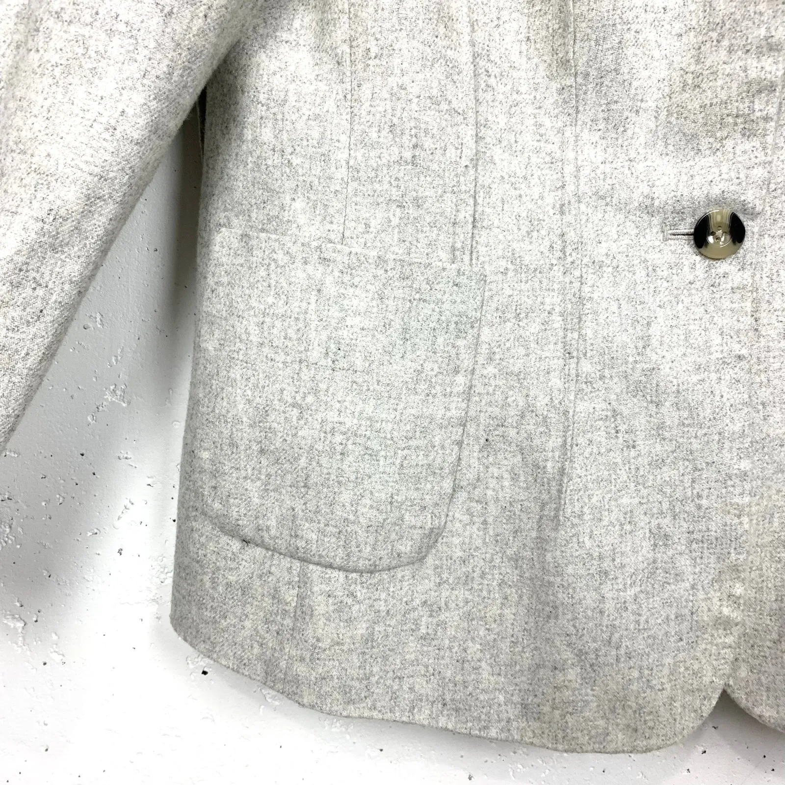 J.Peterman Wool Blend Blazer One Button Notch Collar Light Gray Black Size 14 - Image 9