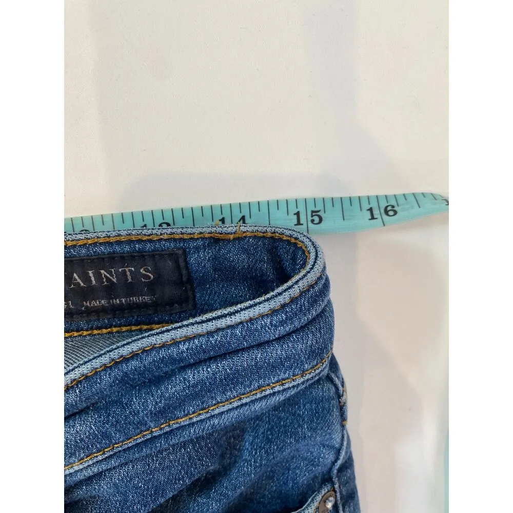 All Saints Roxanne Dark Blue Denim Stretch Ankle Raw Hem Jeans Sz 31 Slim Skinny - Image 9