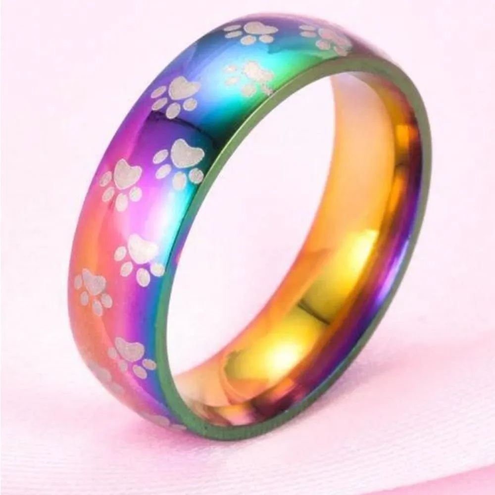 Multicolored Animal Paw print Retro Stainless Steel Metallic Ring Size US 7 NEW Purple - Image 3