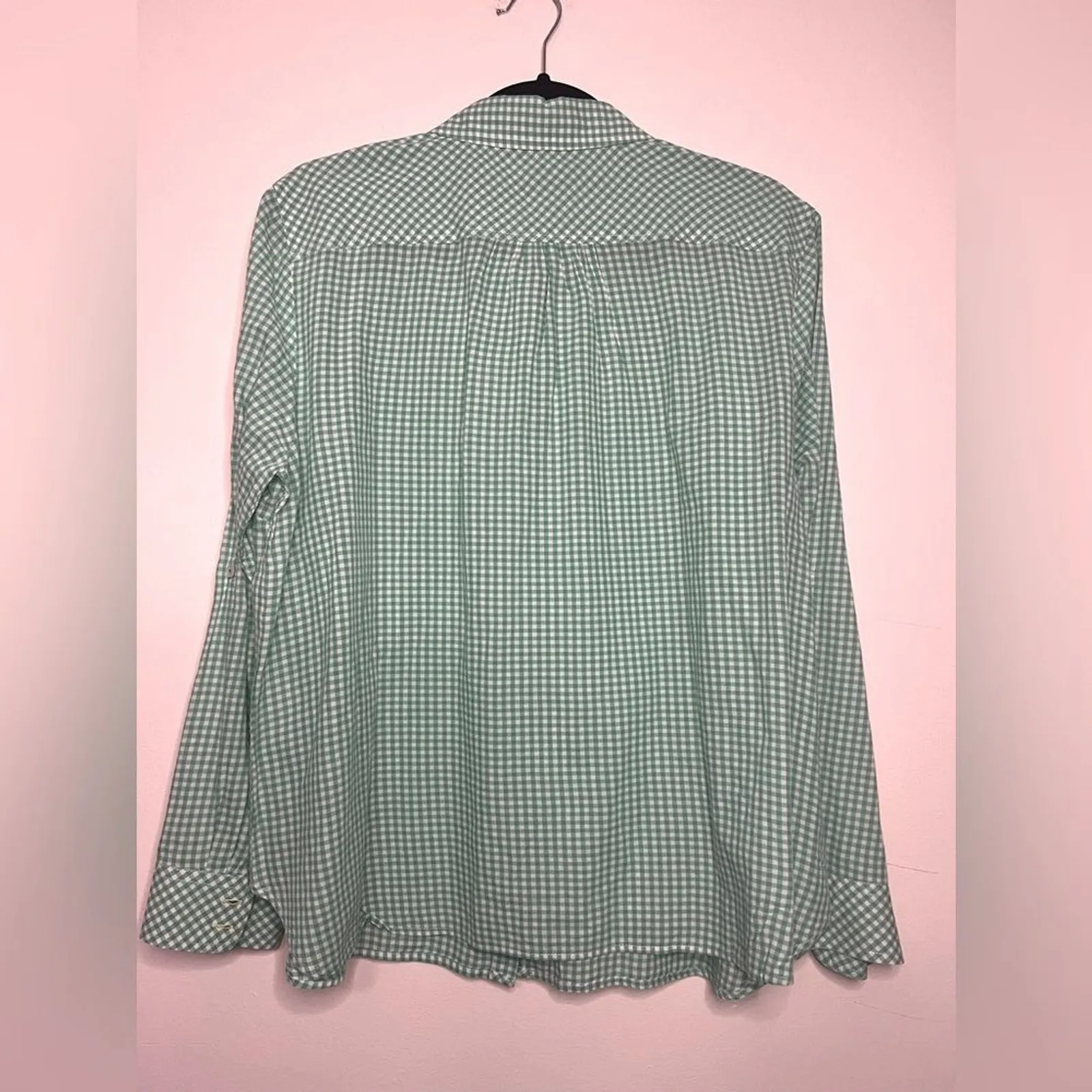 Talbots‎ Petites Women's Button-Up Shirt XL Petite Green Gingham 100% Cotton - Image 5