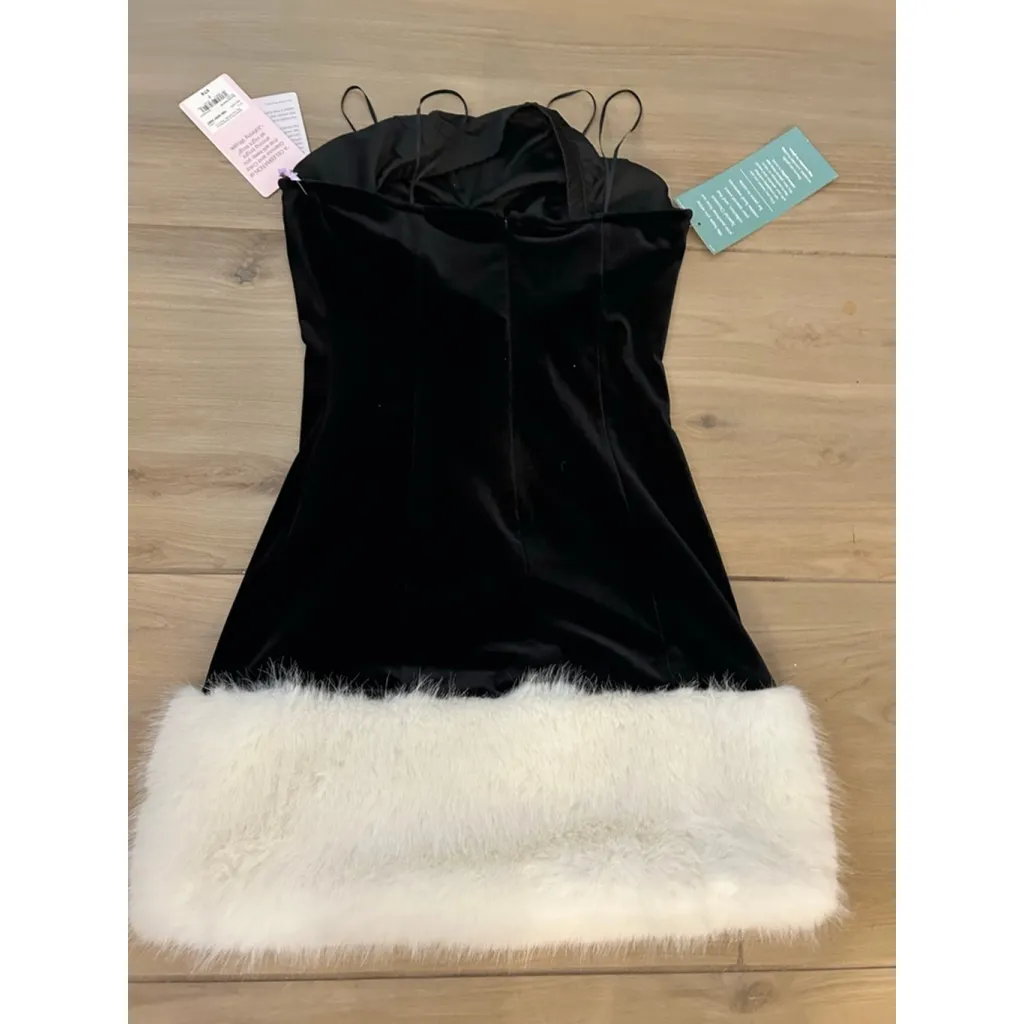 NEW Johnny Wujek Black Velvet Fur Corset Mini Dress Christmas Holiday 5 $74 Size undefined - Image 3