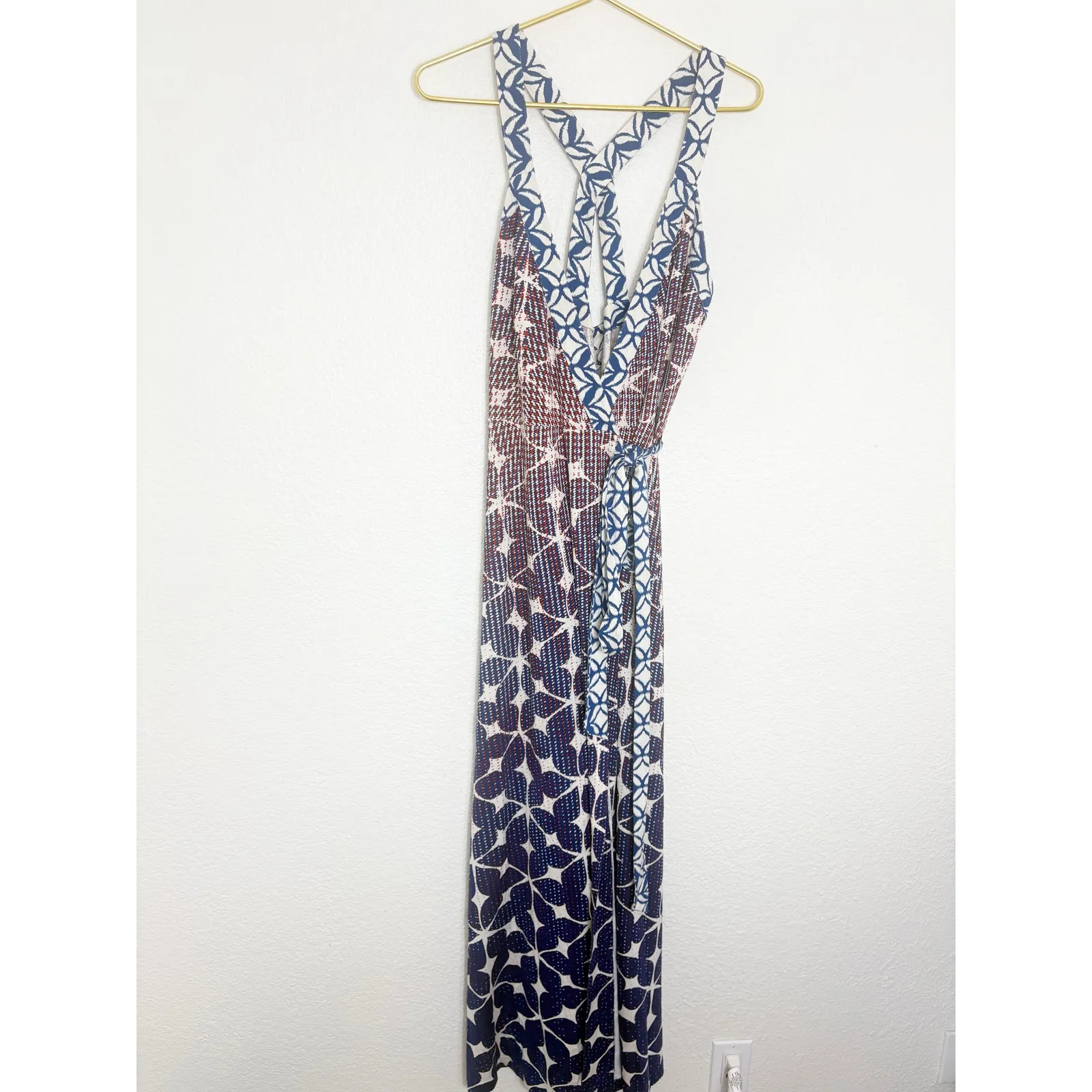 Diane Von Furstenberg Samson Silk Wrap Maxi Dress Size 12 Blue Red Print Resort - Image 3
