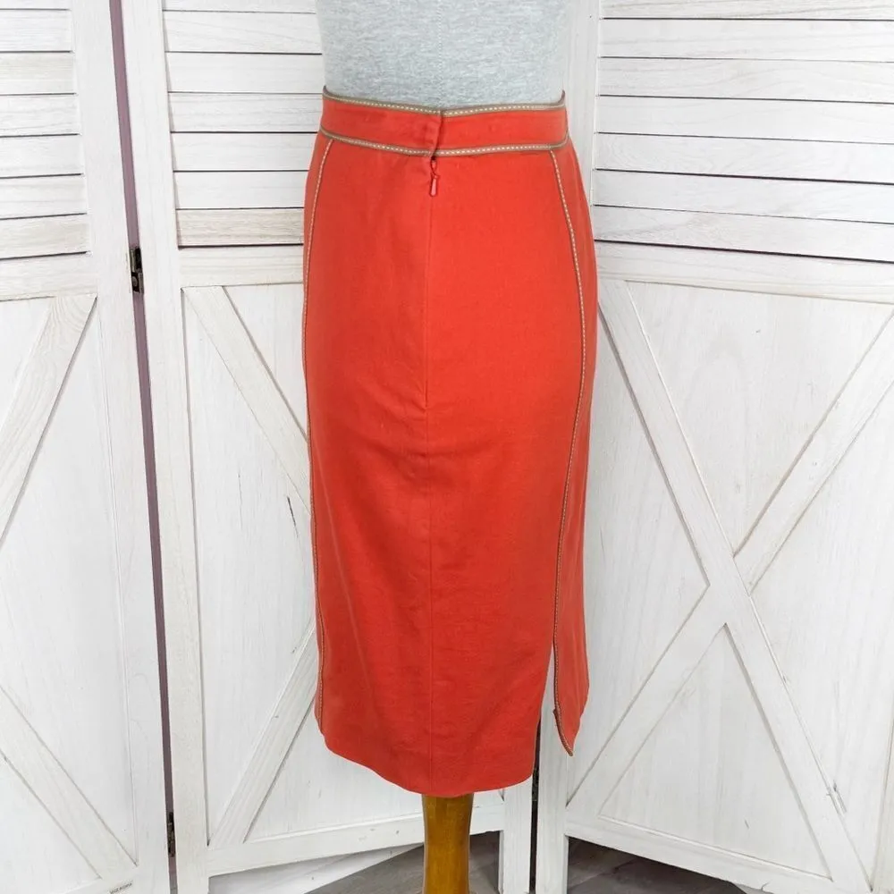 Worth Piped Trim Canvas Twill Pencil Skirt Orange Tan 4 Office Career - Image 2