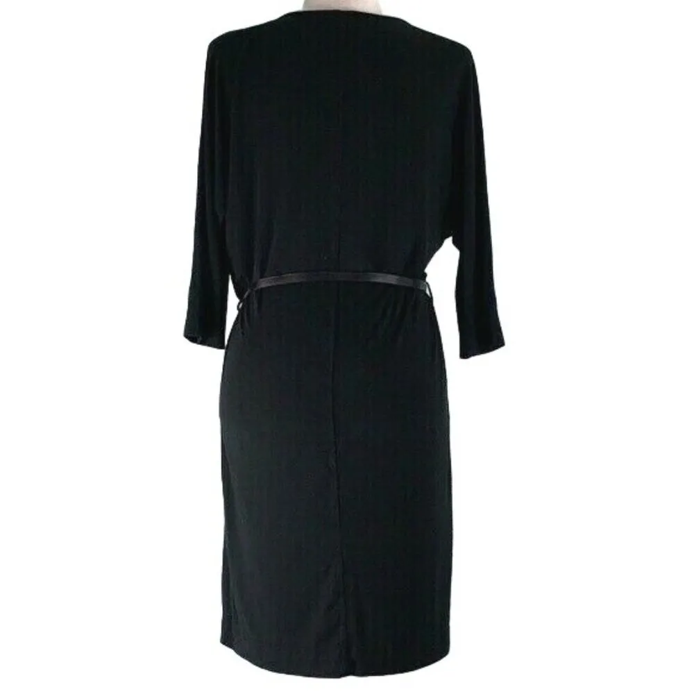 Uniqlo Dolman Sleeve T Shirt Dress S Black Buttons Stretch Belt Loops Round Neck - Image 4