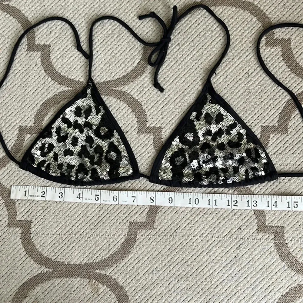 Apollo black/ silver leopard print triangle bikini top - Image 10