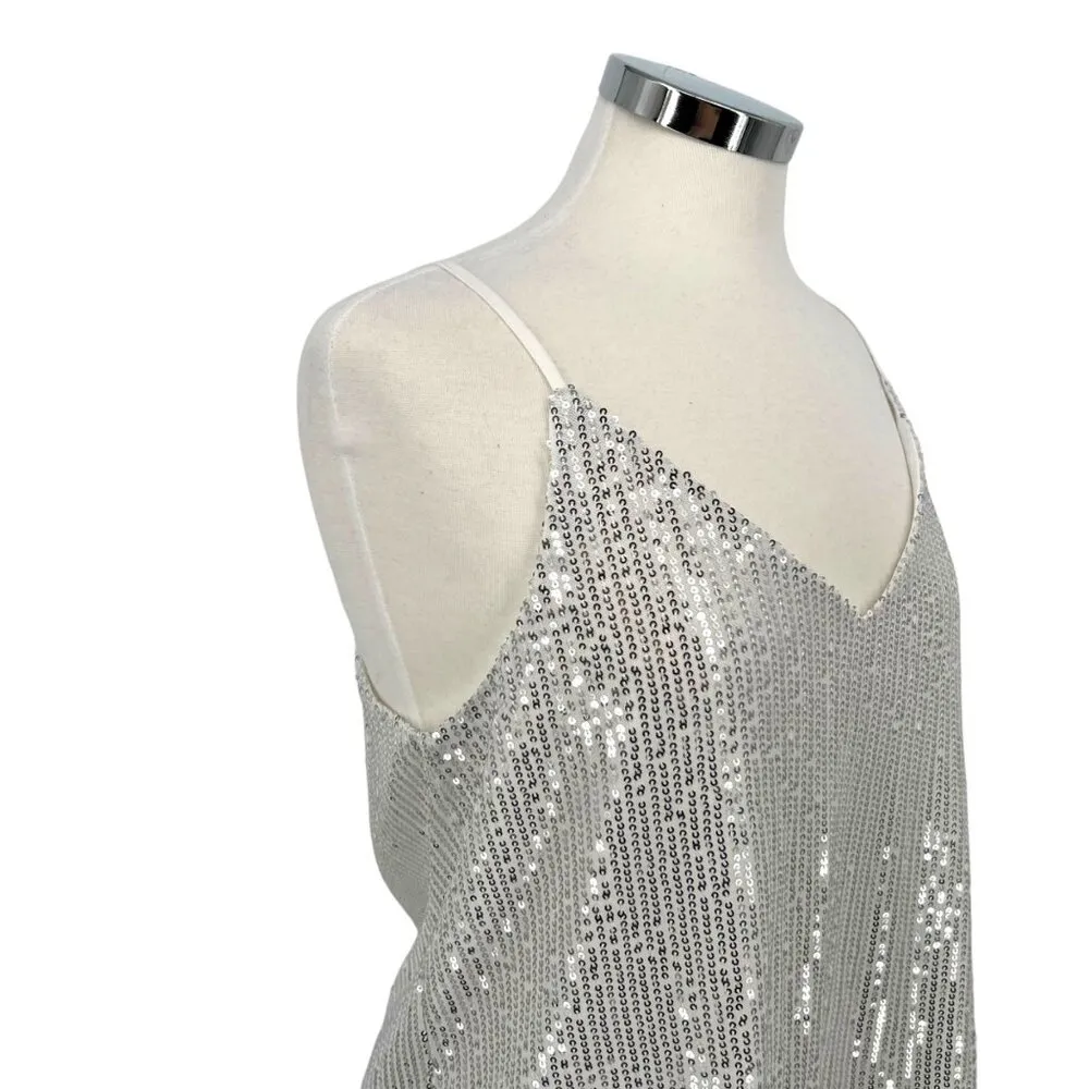 Vine & Love Silver Sequin Sleeveless Party Night Out Tank Top Size Medium NWT - Image 5