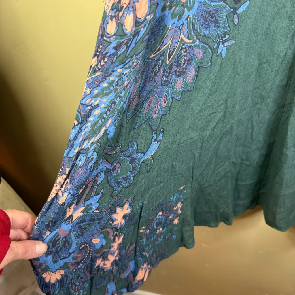 Free People Intimately Marsha Printed Trapeze Slip Dress Size XS Green Boho‎ - Image 5