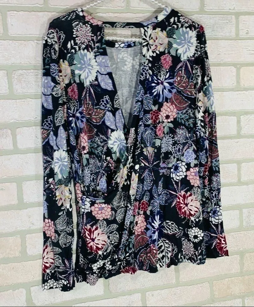 Loft NWT Floral Print Long Sleeve Wrap Back Top Size L - Image 6