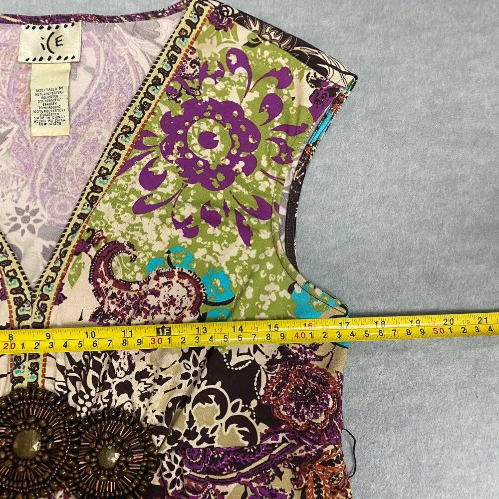 Vintage ICE Med Multicolor Sleeveless Mini Dress Beaded Boho Summer Beach Artsy - Image 6