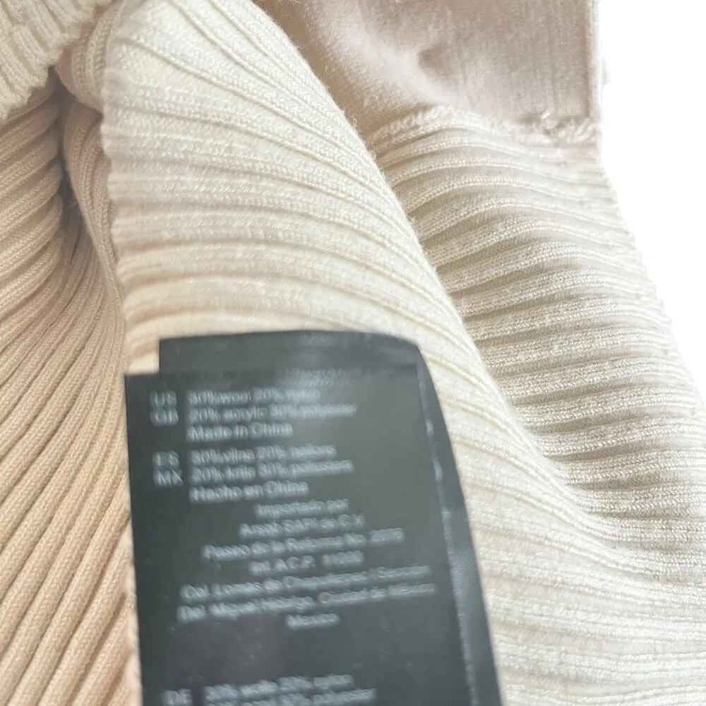 Sandro Cream Wool Blend Ribbed Knit Logo Button Front Cardigan Sweater Size 2 - Image 8