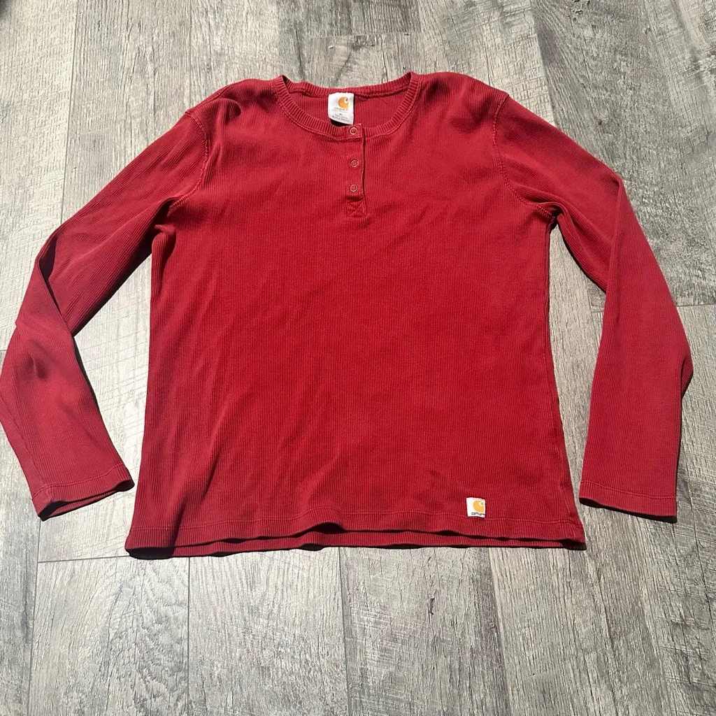 Carhartt Women's Loose Fit Heavyweight Long Sleeve T-Shirt Red XL workwear - Image 2