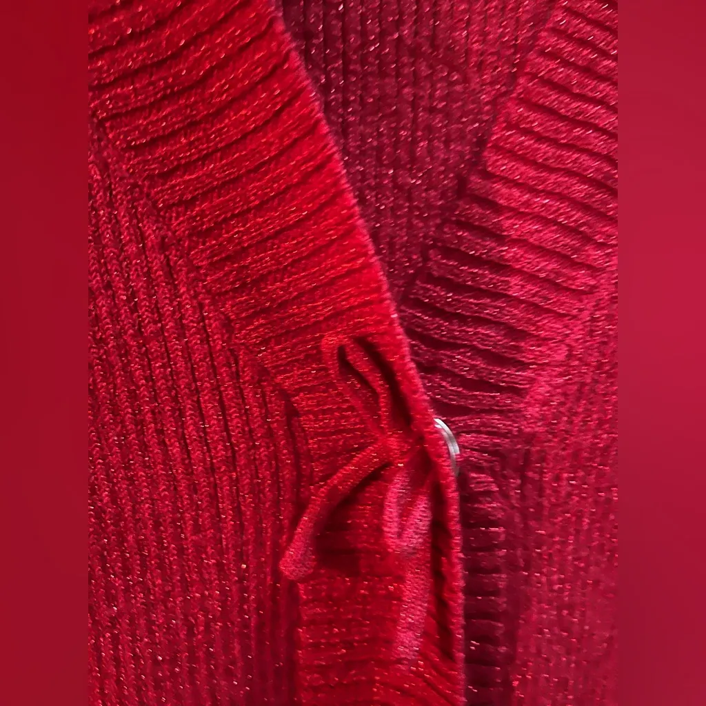 Cato Fashions SHIMMER BOW BUTTON CARDIGAN Holly Red Sparkle Holidays Large - Image 6