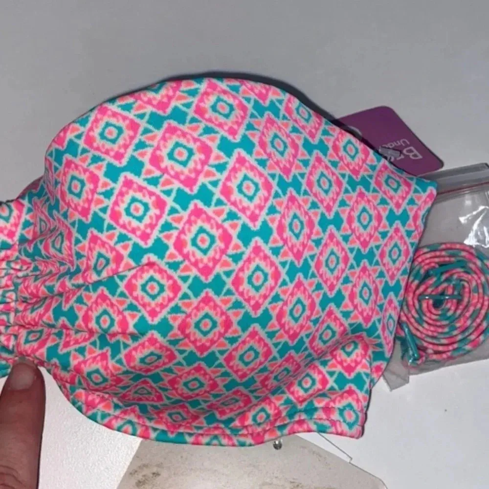 NWT 32C  Bae push up bikini top removable strap ruched pink teal - Image 3