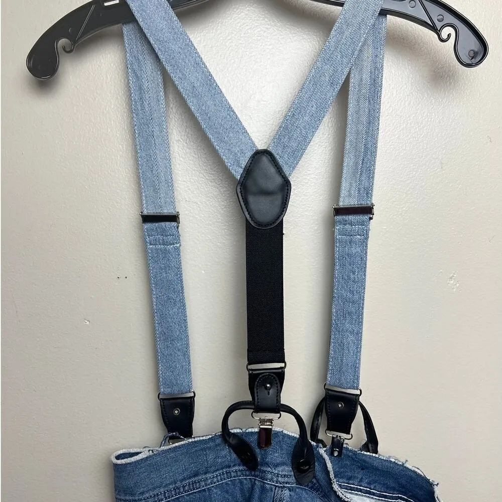 Re/done x Hikari Mori High-Rise Wide Leg Jeans with Braces in Blue Sz. 26 - Image 6