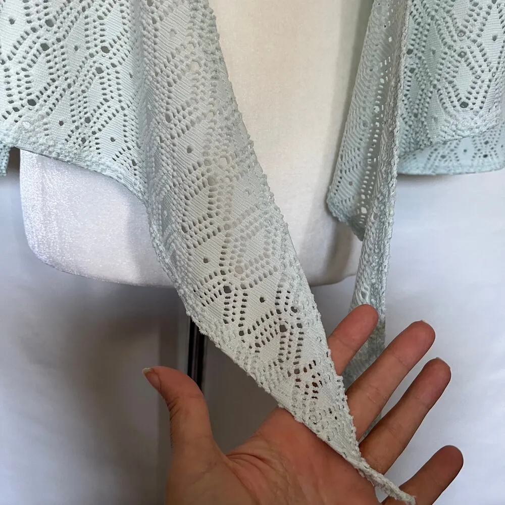 Denim & Co Diecut Shrug Womens Top Sz S Coquette Pastel Cottage Tie Ballet Boho Green - Image 6