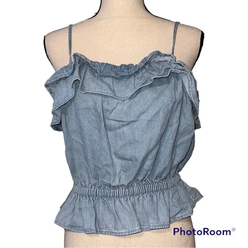 AMERICAN EAGLE OUTFITTERS size medium denim crop tank adjustable straps elastic - Image 8