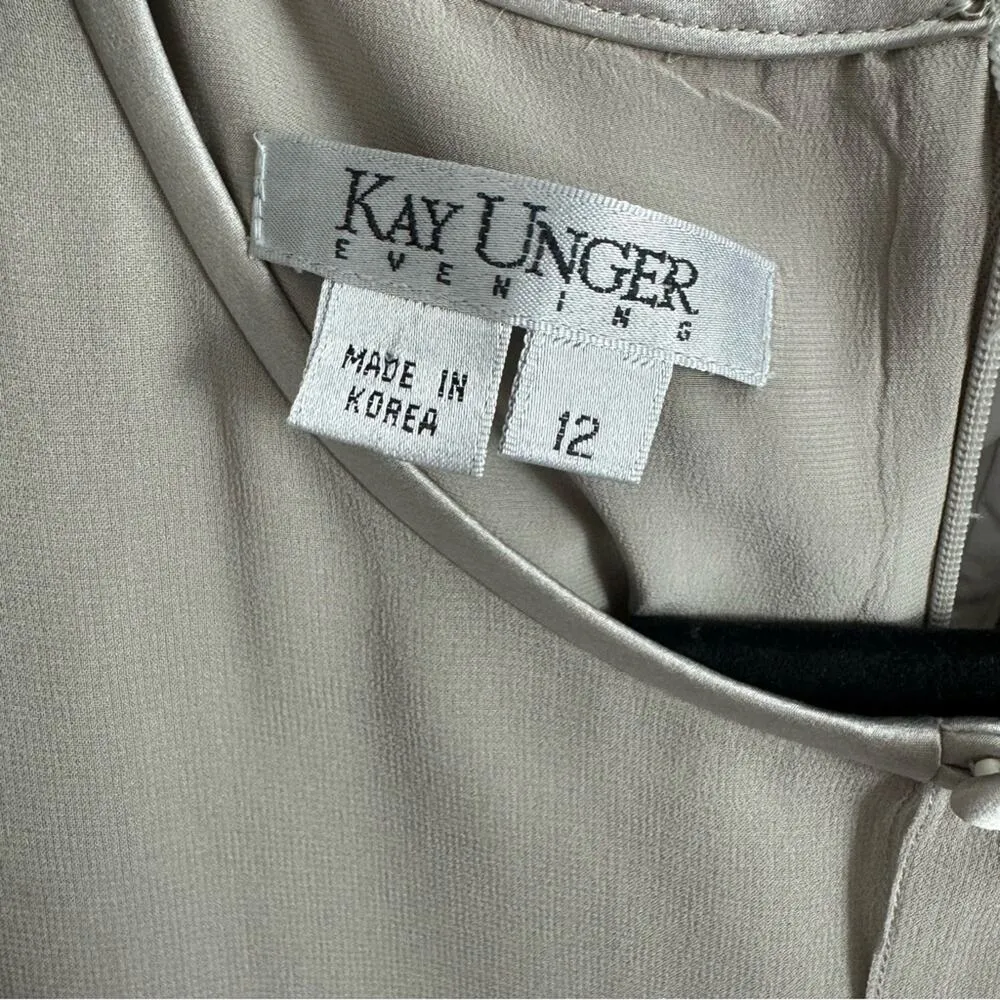 Kay Unger Silk Deep Champagne Taupe Cape Long Sleeved Evening Dress Size 12 - Image 10