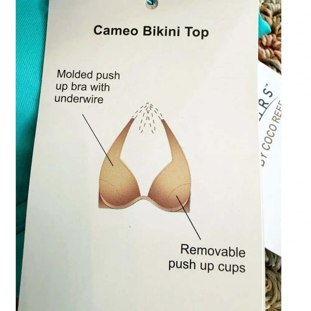 Coco Reef Contours Push Up Cameo Underwire Halter Bikini Top Turquoise Size 10 - Image 14