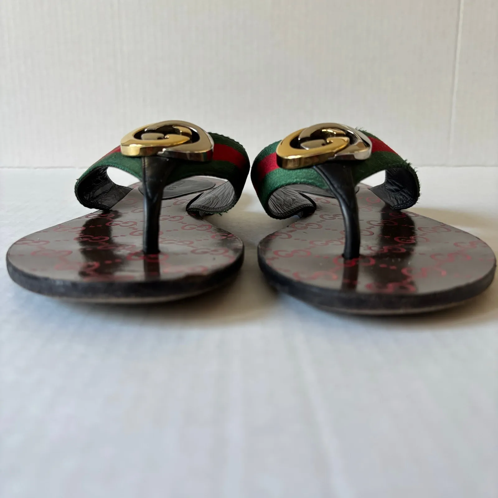 Gucci Kika Interlocking GG Web Stripe Flat Thong Sandals Red Green Size EU 38 - Image 4