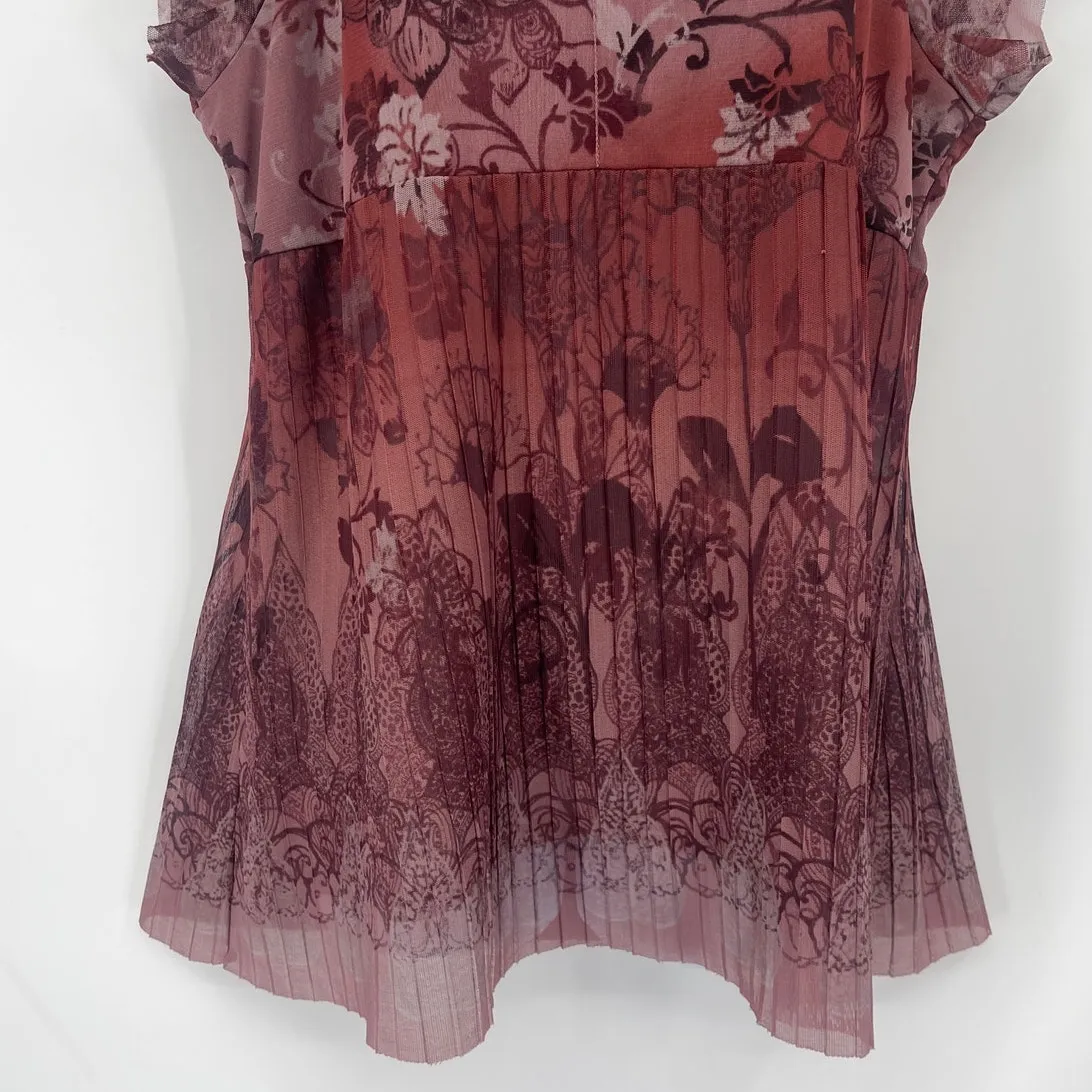 Axcess Y2K Babydoll Sheer Top Sz L Pleated Floral Boho Cottagecore Romantic Rose Pink Size L - Image 5