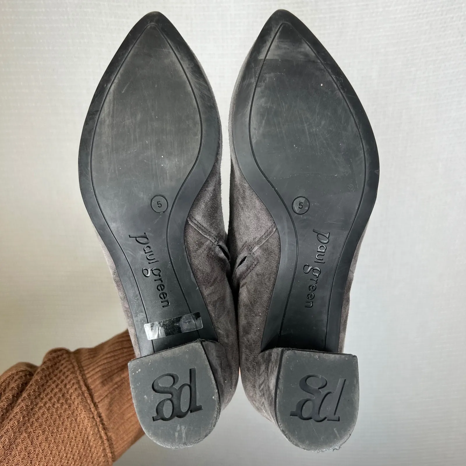 Paul Green Gray Bridget Suede Pointed Toe Block Heel Ankle Booties Women Size 5 - Image 5