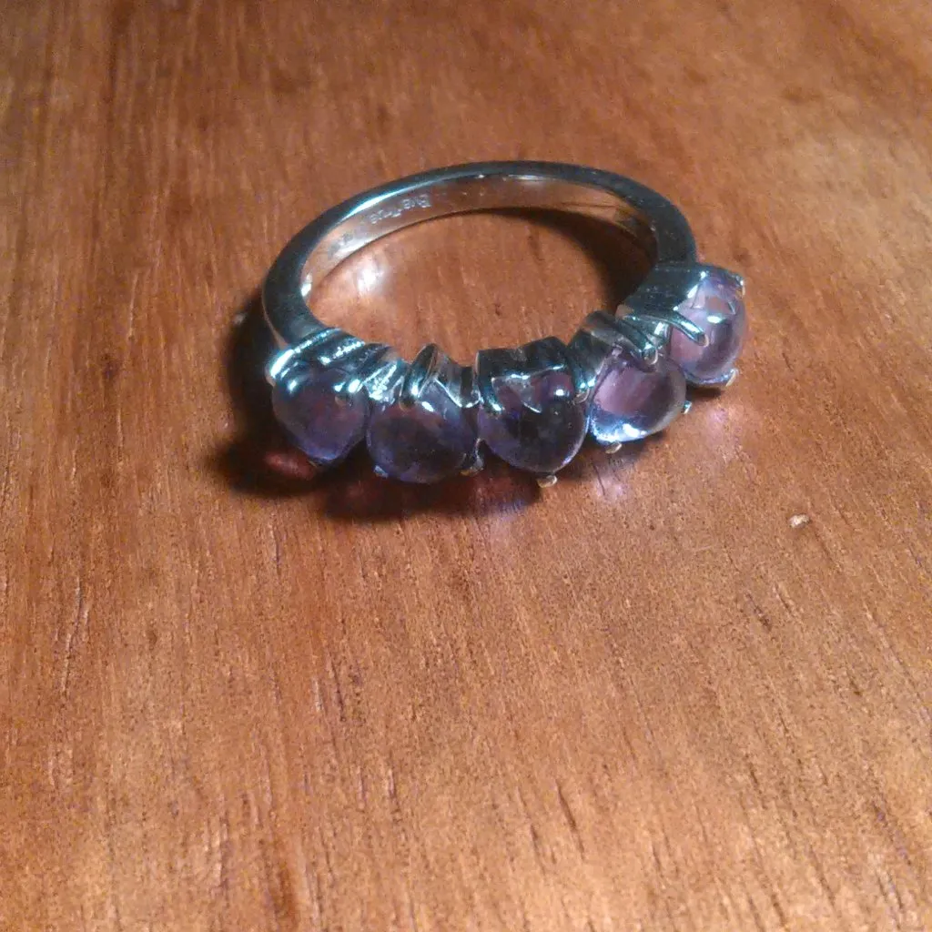 African Amethyst 5 Stone Stainless Steel Heart Ring (Size 6) - Image 5